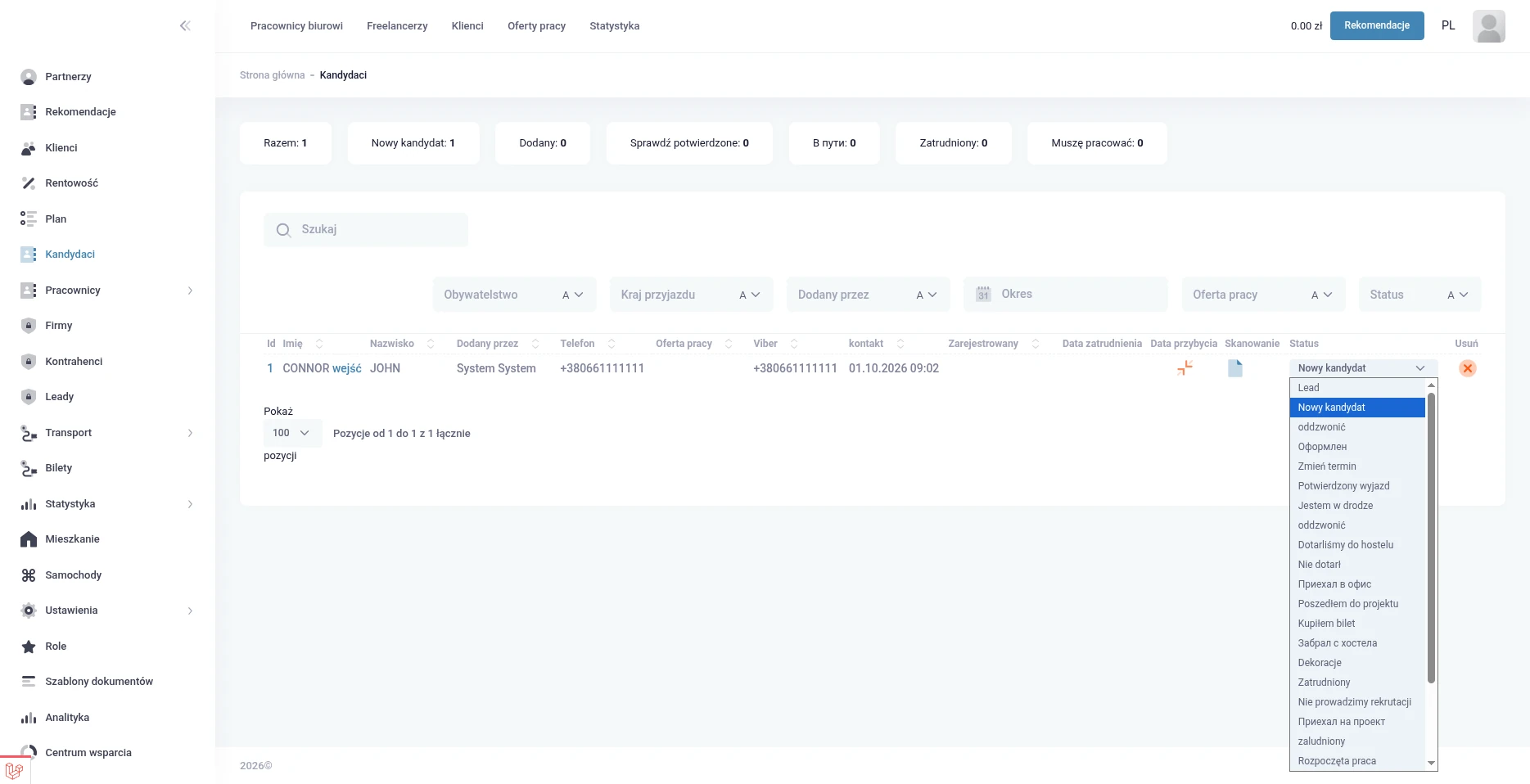 Recruiting CRM admin panel